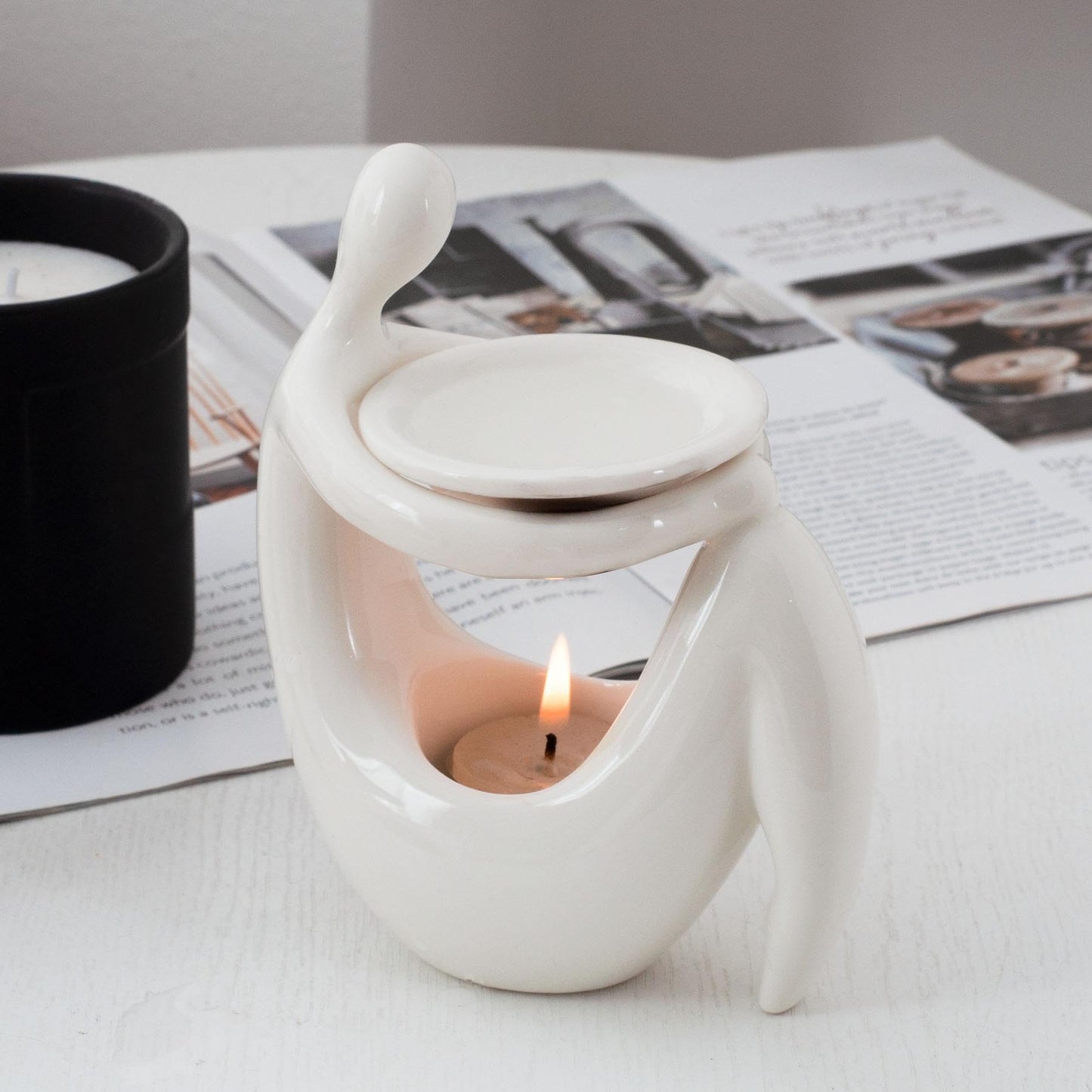 Warmself Beauty Essential Oil Burner Wax Melt Burners, Aromatherapy Aroma Burner Ceramic Oil Diffuser Candle Tealight Holder Home Bedroom Decor-Wait A Moment