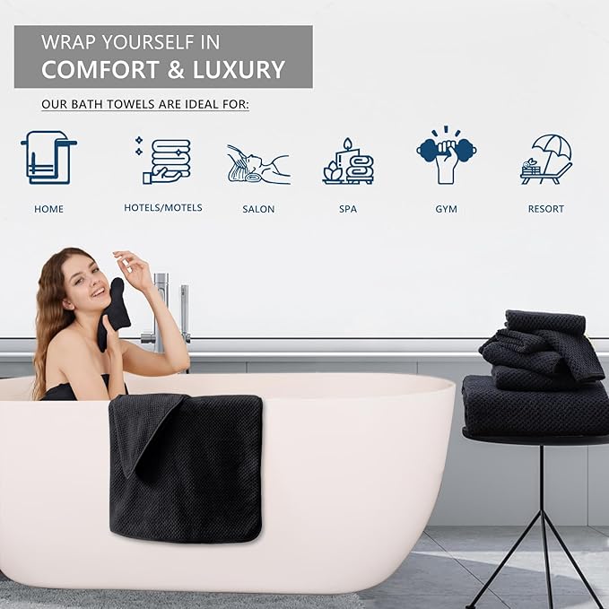 Black Hand Towels Set 2 Pack-16“x31”, Ultra Soft Microfibers Bathroom Towel Set