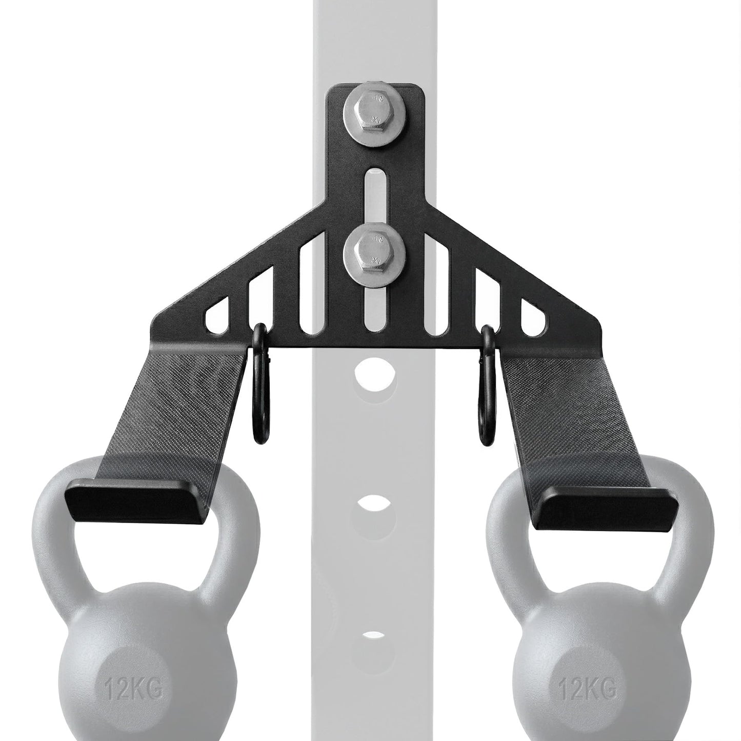 Lights Mountain Universal Dual Kettlebell Attachment with Carabiner Hooks, 5mm Steel Space-Saving Storage for Squat Rack, Silicone Padded Weight Holder for Resistance Bands & Kettlebells