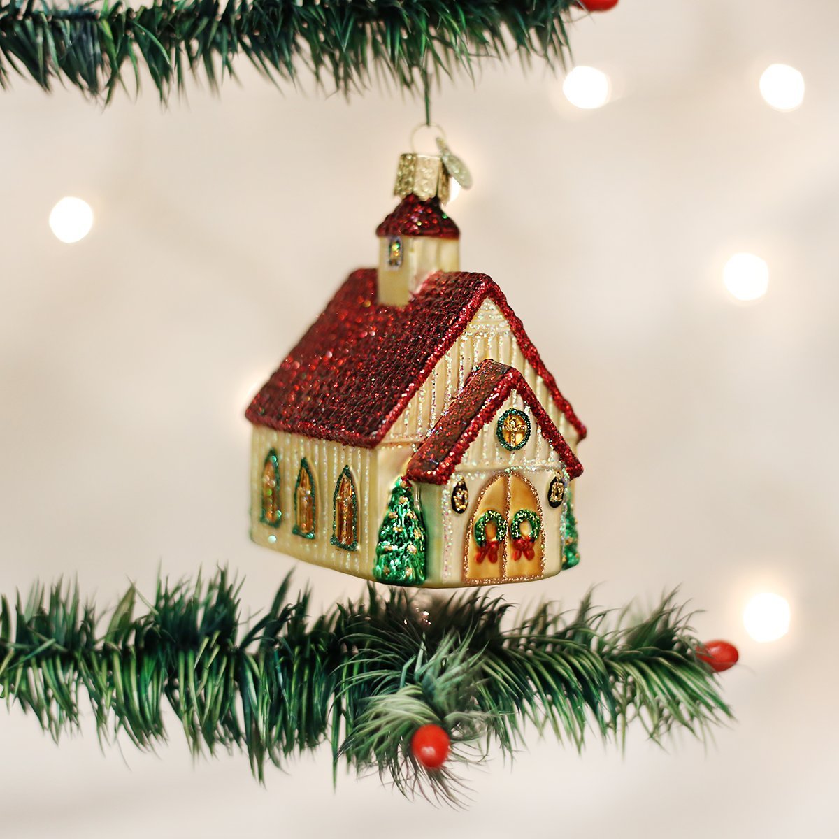Old World Christmas Christmas Chapel Glass Blown Ornament for Christmas Tree, Handcrafted Holiday Decoration, Religion Collection