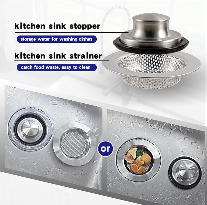 RQYEKDO Kitchen Sink Strainers Sink Stopper Kits, Stainless Steel Sink Drain