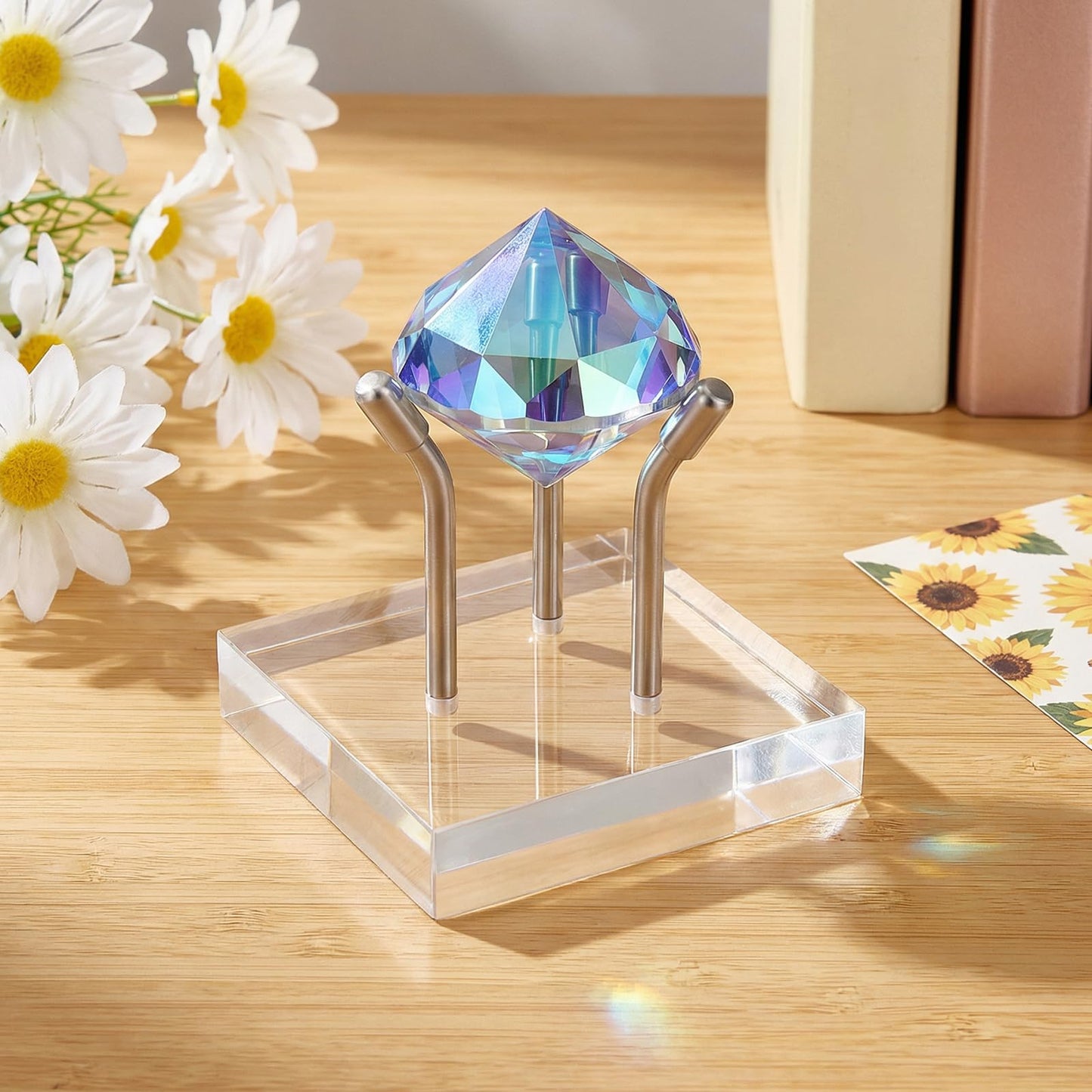 Oqqlin 10 Pcs 3 Metal Peg Rock Display, Crystal Display Stand with Clear Acrylic Base Metal Pegs Fossil Stand Easel for Rocks, Crystal, Mineral, Geodes, Decorative Balls (2 x 2 Inch)