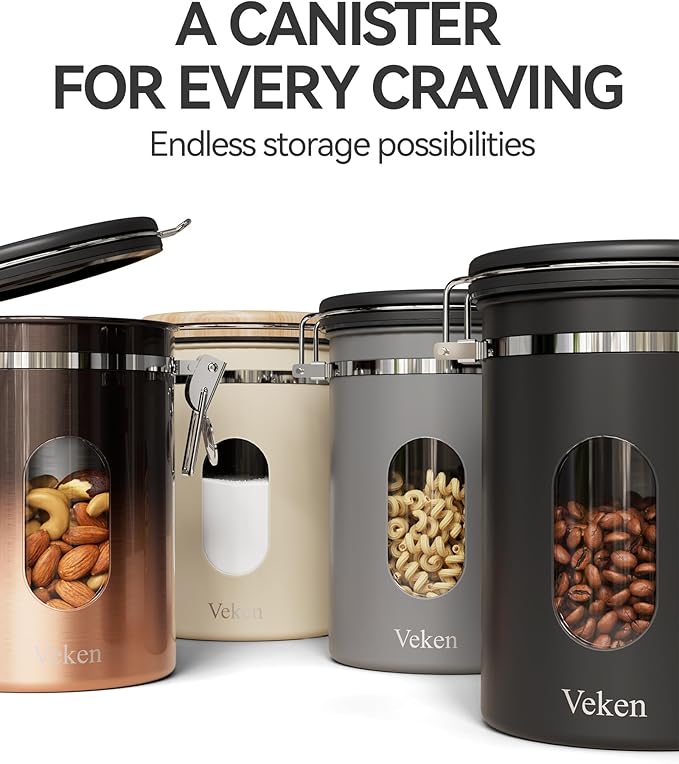 Veken Coffee Canister with Window, Airtight Stainless Steel Kitchen Food