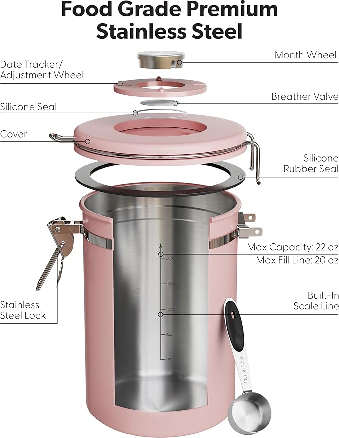 Veken Coffee Canister with Window, Easter Gifts Airtight Stainless Steel