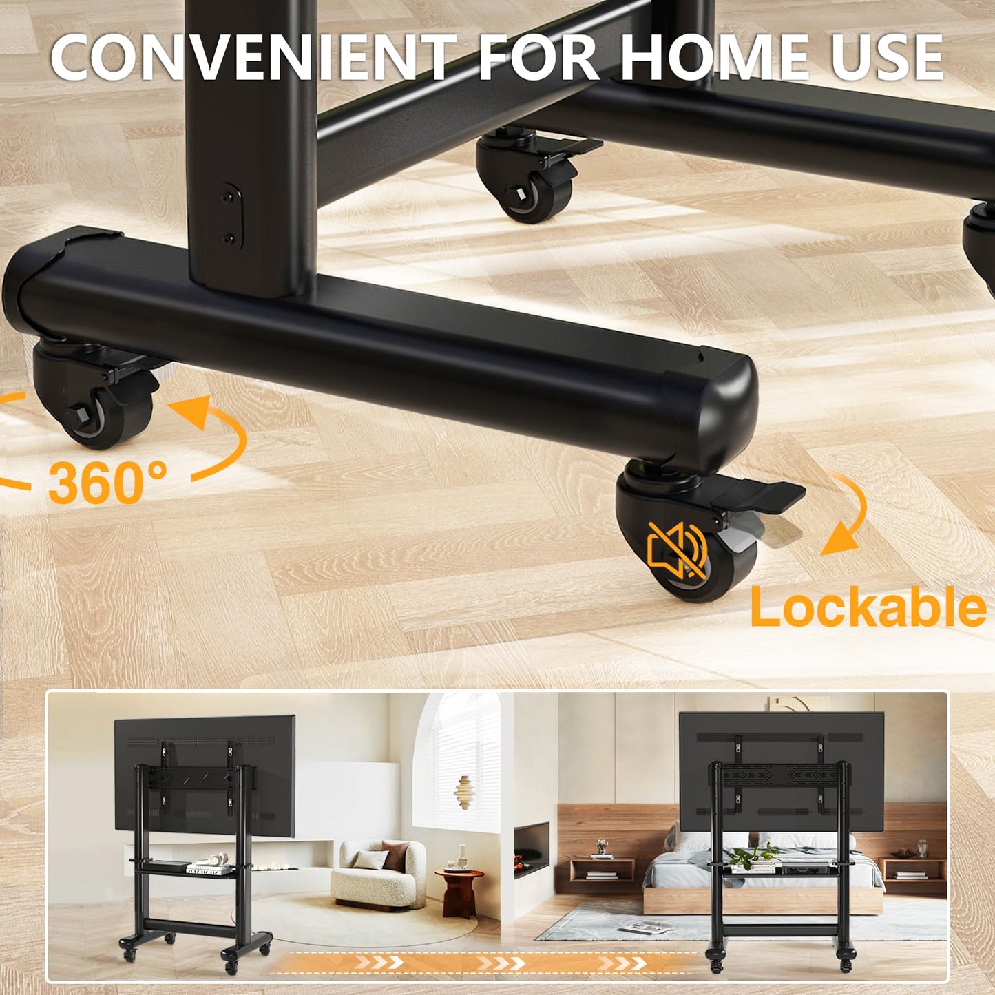 Mobile TV Cart Rolling TV Stand with Wheels for 55-120 Inch LCD LED Flat Curved Screens up to 250 lbs, Max VESA800x600 mm Heavy Duty Portable Floor TV Stand Large Base Trolley Height Adjustable
