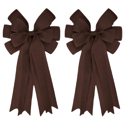 Meseey Double Pack 20X10 Inch Oversized Brown Burlap Bows Farmhouse Christmas Tree Topper & All-Weather Wreaths Decor, Heavy Duty Gift Wrapping Accents for Front Door/Cabinet (Brown)