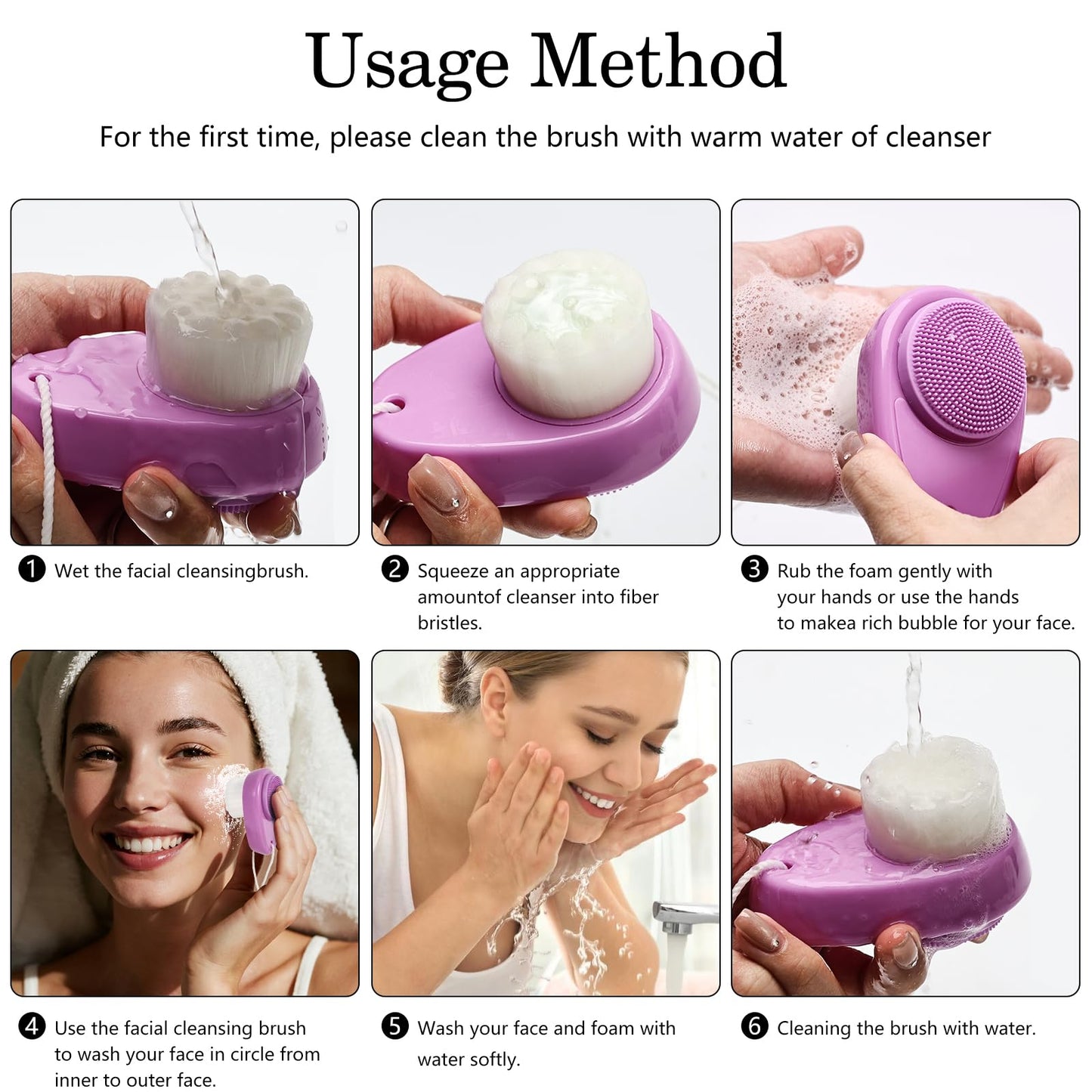 2 Pack Facial Cleansing Brush 2 in 1 for Face Exfoliation, Soft Bamboo Charcoal Microfiber Bristle Dual Face Silicone Scrubber Brush for Pore Deep Cleansing Skincare with Lid, Black+Gradient
