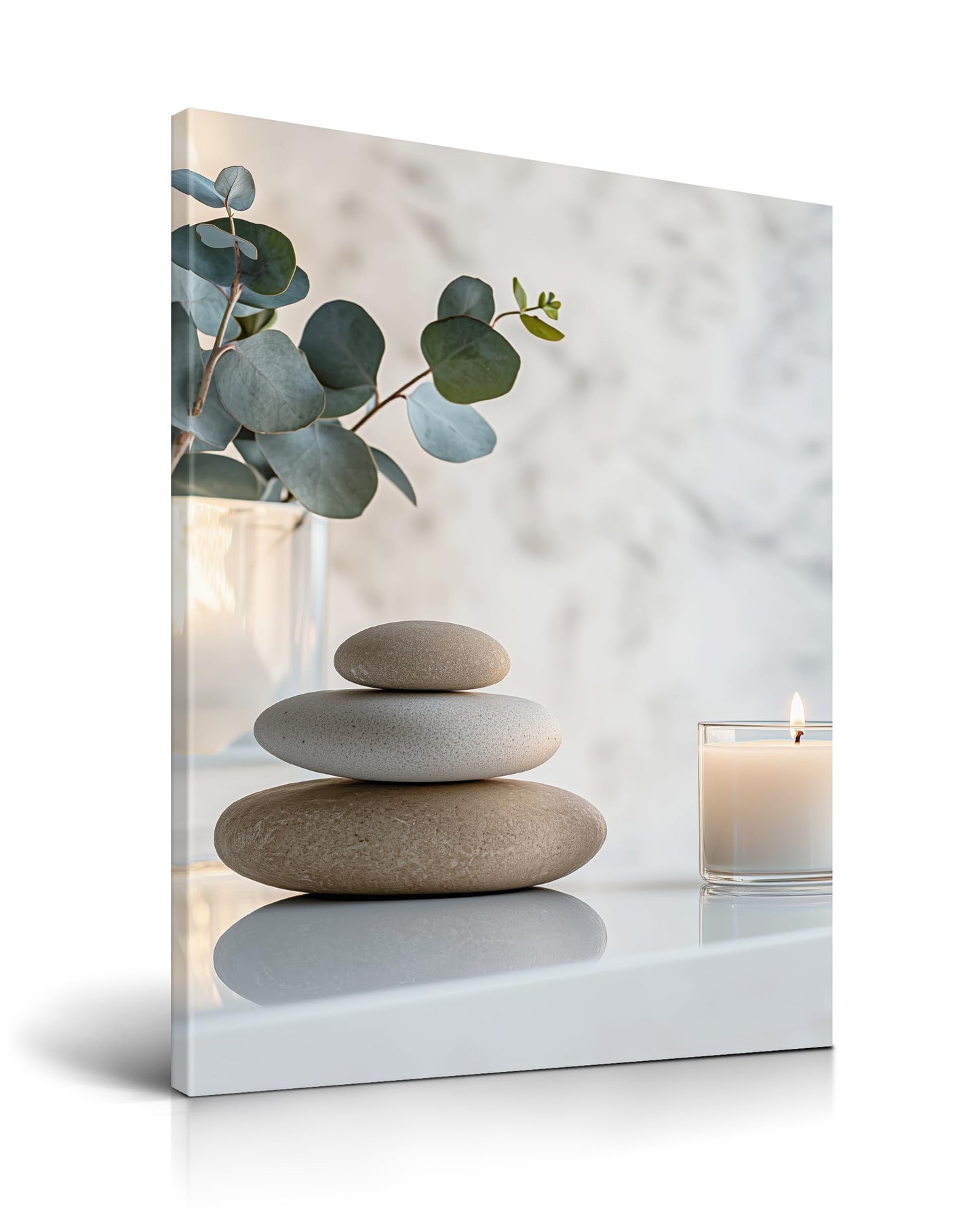 HesenDot 12x16in Spa Bathroom Wall Art - Relaxing Zen Stones Candles Canvas Print, Calming Aesthetic Poster, Minimalist Warm Wall Decor for Yoga Room Bedroom Master Bath Home, Set of 1
