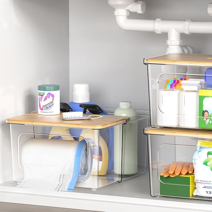Trash Bag Dispenser Under Sink Organizer, 2-in-1 Acrylic Trash Bags Holder