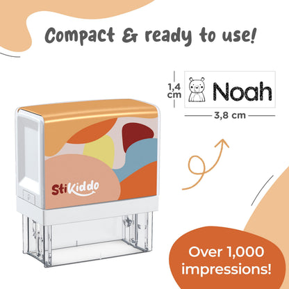 StiKiddo® Personalised Name Stamp for Clothes Kids - for Clothing & Paper, Child Label Stamp for School Uniform & Nursery, Washing Machine Safe and Customisable