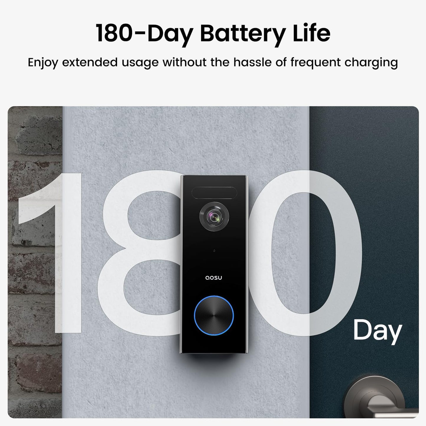 AOSU Wireless Doorbell Camera, Battery-Powered Video Doorbell with Chime, 2K Resolution, No Subscription Required, 2.4GHz WiFi, 180-Day Battery Life, AI Detection, Work with Alexa & Google Assistant