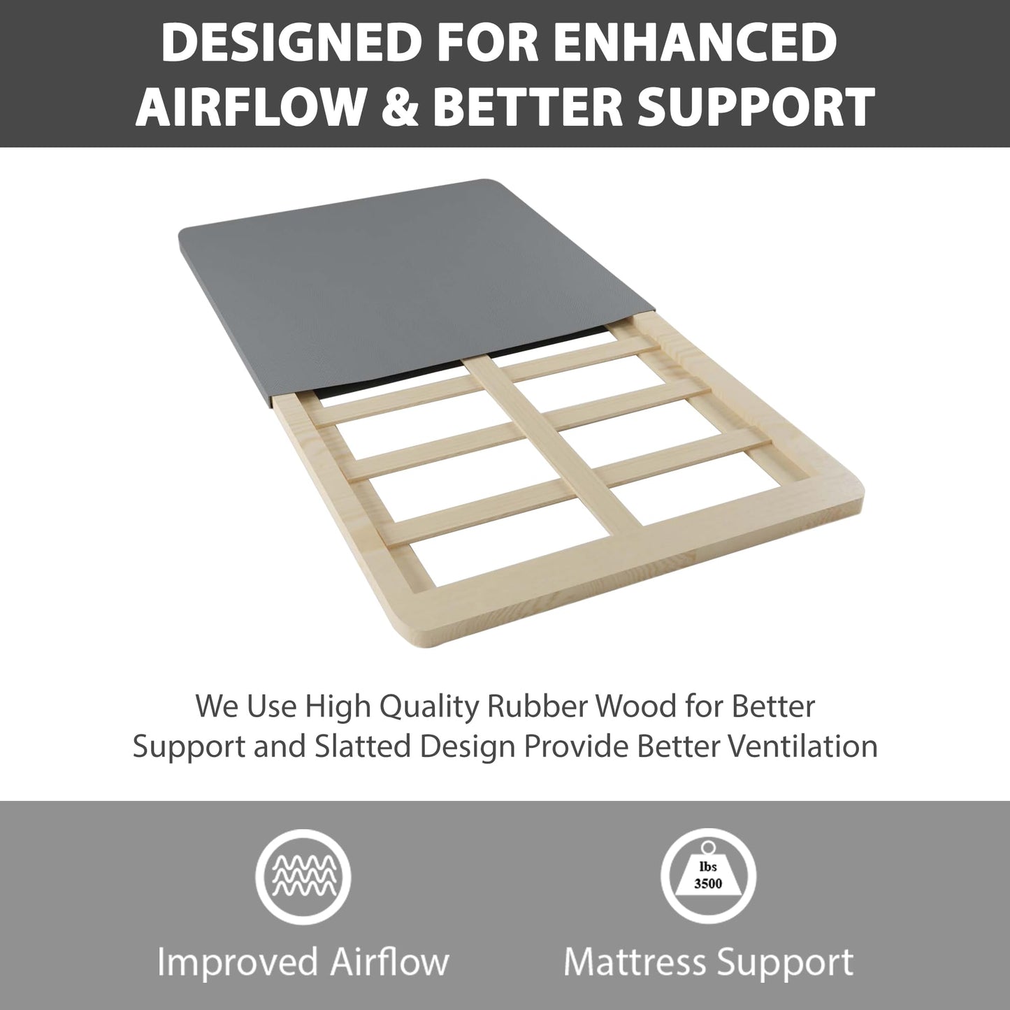 Nutan, 1.5" Split Wood Bunkie Board Full Size Bed-2-Piece Under Mattress Support, Fully Assembled, Fabric Ventilation Cover-Replaces Wooden Slats or Box Spring for Bed Frames, Grey