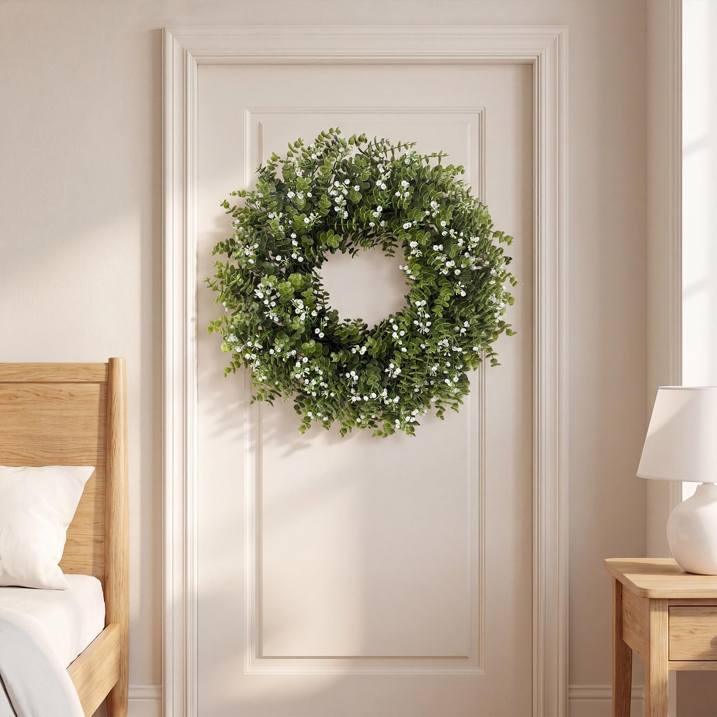 26" Large Eucalyptus Wreaths for Front Door,Spring Summer Fall Autumn Winter Wreaths,Eucalyptus Outdoor Wreath with Babys Breath for Porch, Wall,Home Decor- Spring Summer Fall Winter All Seasons