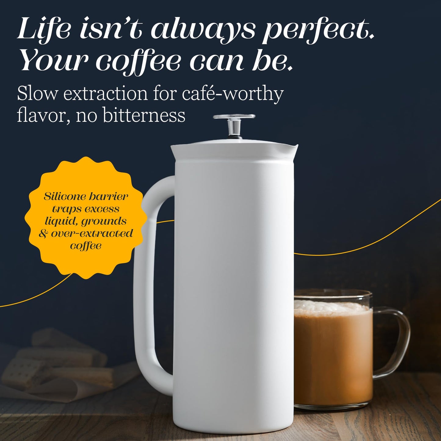 ESPRO Pro P7 French Press Stainless Steel 304 – Patented Double Walled Micro-Filter Insulated French Press Coffee Maker, Grit-Free Brew - Heat Resistant BPA Free - Matte White - 18oz