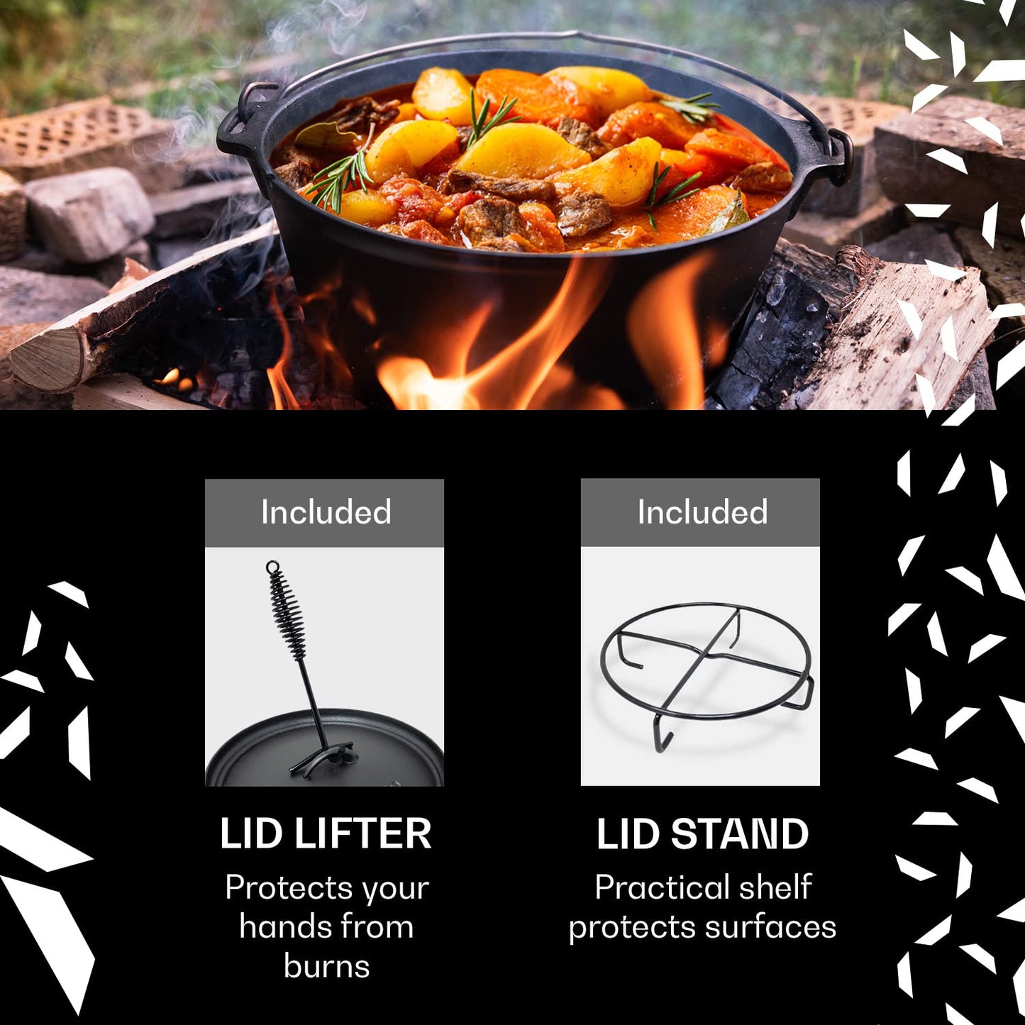 ToCis Big BBQ 7.3L Pre-seasoned Dutch Oven & Cast Iron Skillet Lid, Cast Iron Pot for Casserole Dishes with Lids, Oven Proof Crock Pot, Leakproof BBQ Camping Oven