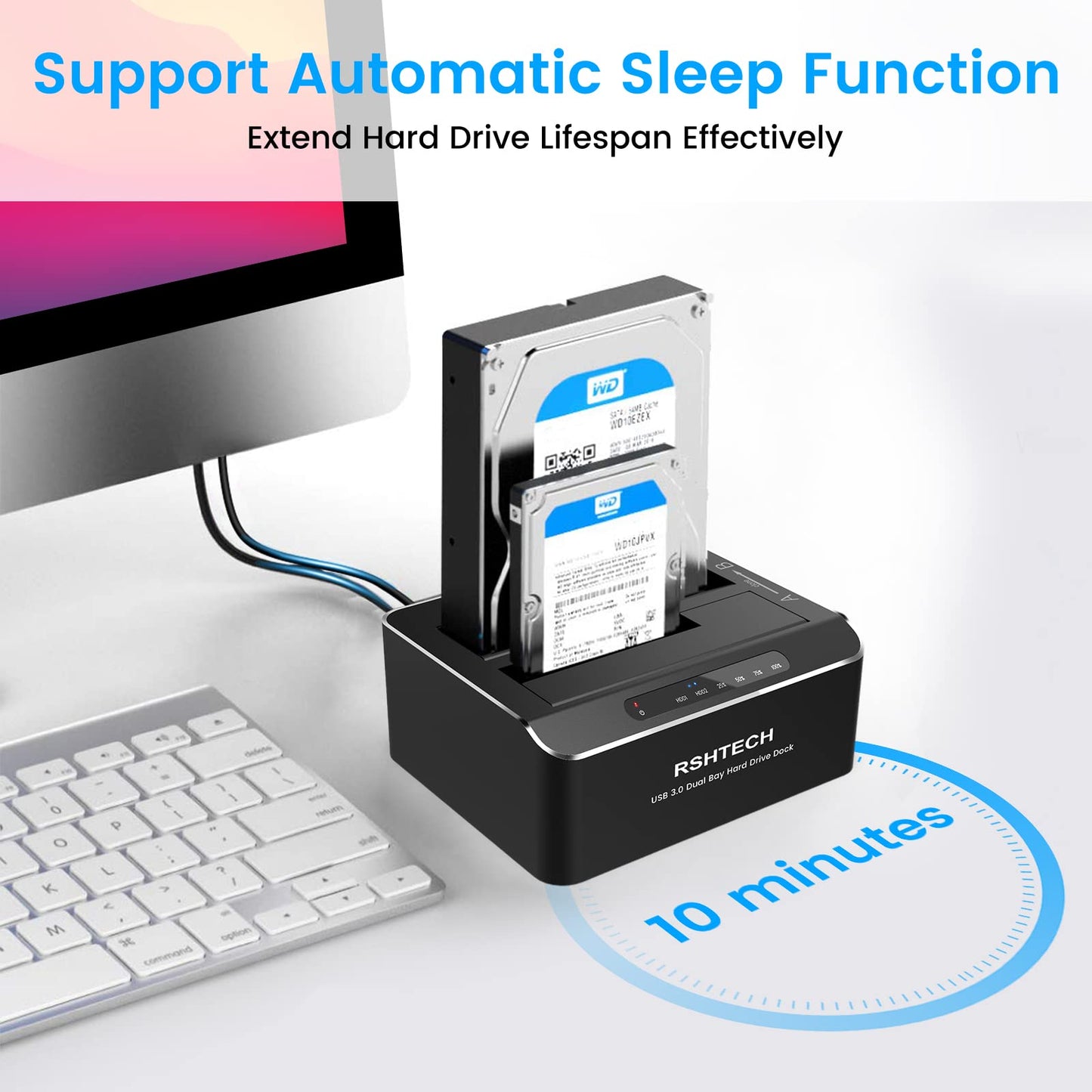 Hard Drive Docking Station, RSHTECH Aluminum Dual Bay SATA Hard Drive Dock for 2.5/3.5 Inch SATA I/II/III HDD SSD Support 2x 16TB Hard Drives,Offline Clone and UASP,Tool-free (RSH-DS01)