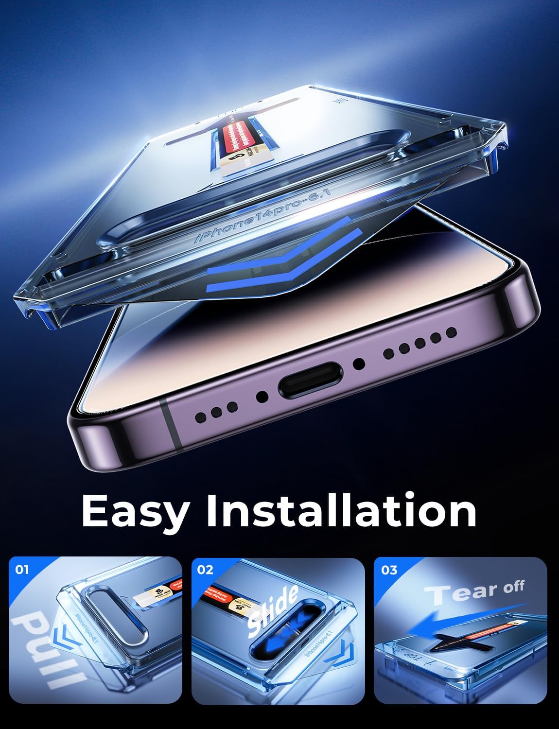 MAGIC JOHN 2 Pack for iPhone 14 Pro 6.1 inch Tempered Glass Screen Protector, Auto Dust-Elimination Installation, Bubble Free, Dynamic Island Compatible, HD Clear, Easy Installation