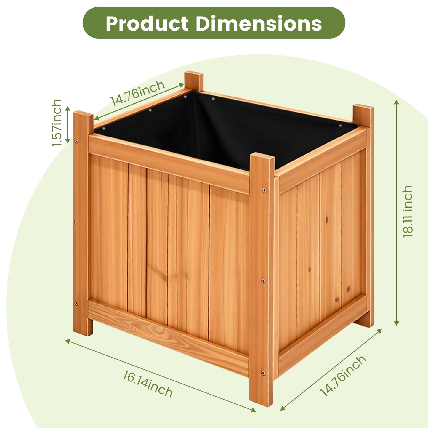 Ultym Set of 2 Fir Wood Square Planter Boxes, 18" Extra Large Outdoor Flower Box with Removable Drainage Base & Non-Woven Liner, Rustic Wooden Planters for Patio Garden Balcony, Wood Bucket Planter