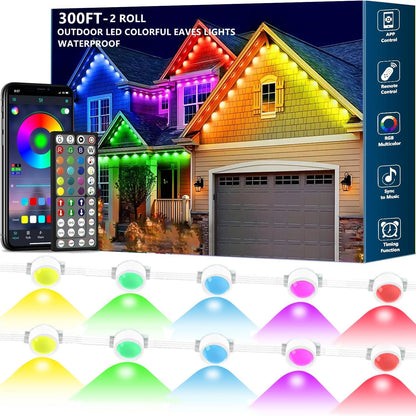 Sxlofty 300FT Permanent Outdoor RGB Lights,IP67 Waterproof Smart LED Eaves Lights with App/Remote Control,for Christmas and All Holiday Decor,Daily and Accent Lighting,House Roof and Garden Lighting