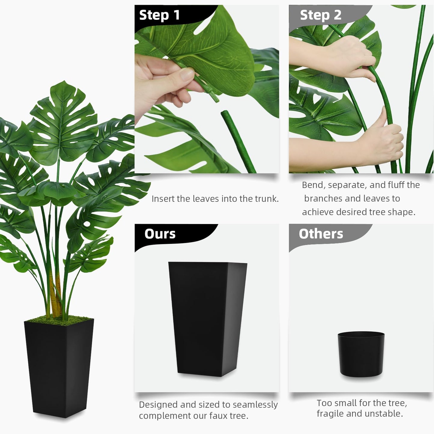 ASTIDY Artificial Monstera Deliciosa Plant 5FT - Faux Tropical Palm Tree with White Tall Planter - Fake Swiss Cheese Floor Plant Potted - Artificial Tree for Home Office Living Room Decor Indoor