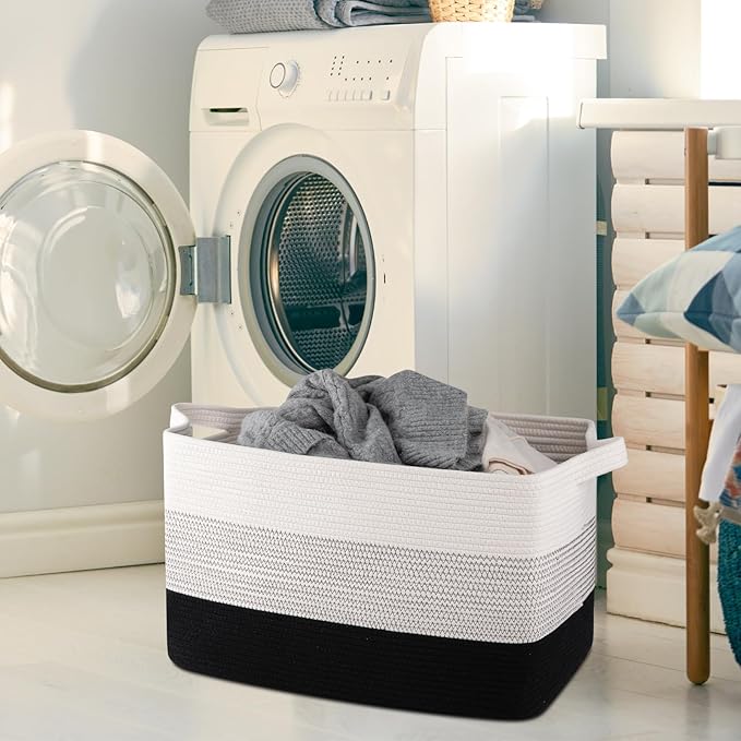 OIAHOMY Extra Large Blanket Basket, 95L Cotton Rope Woven Laundry Basket