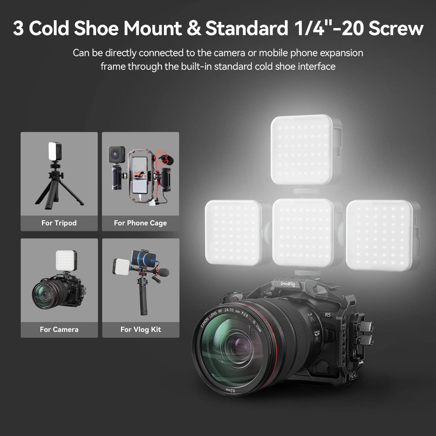 SmallRig P108 RGB Video Light,Portable LED Camera Lights 360° Full Color Photography Lighting w 3 Cold Shoe, 2500mAh Rechargeable On-Camera Video Light Panel 2700K - 6500K for YouTube, Vlogging
