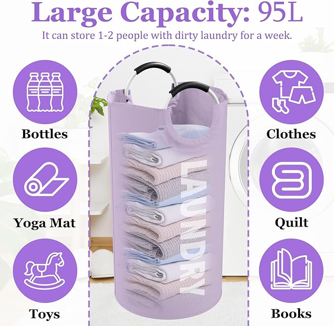 2Pack 95L Purple Collapsible Laundry Basket