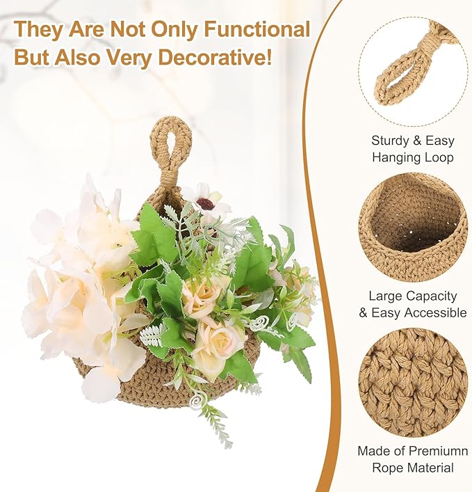 uxcell Hanging Fruit Baskets for Kitchen, Hand-Woven Wall Hanging Storage Jute