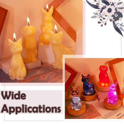 Gythara 4 pcs Cute Animal Theme Silicone Candle Mold with Base Pet Cat Dog Rabbit Cartoon Mold for DIY Party Epoxy Resin Wax Plaster Casting Soap Candy Craft Making Decoration