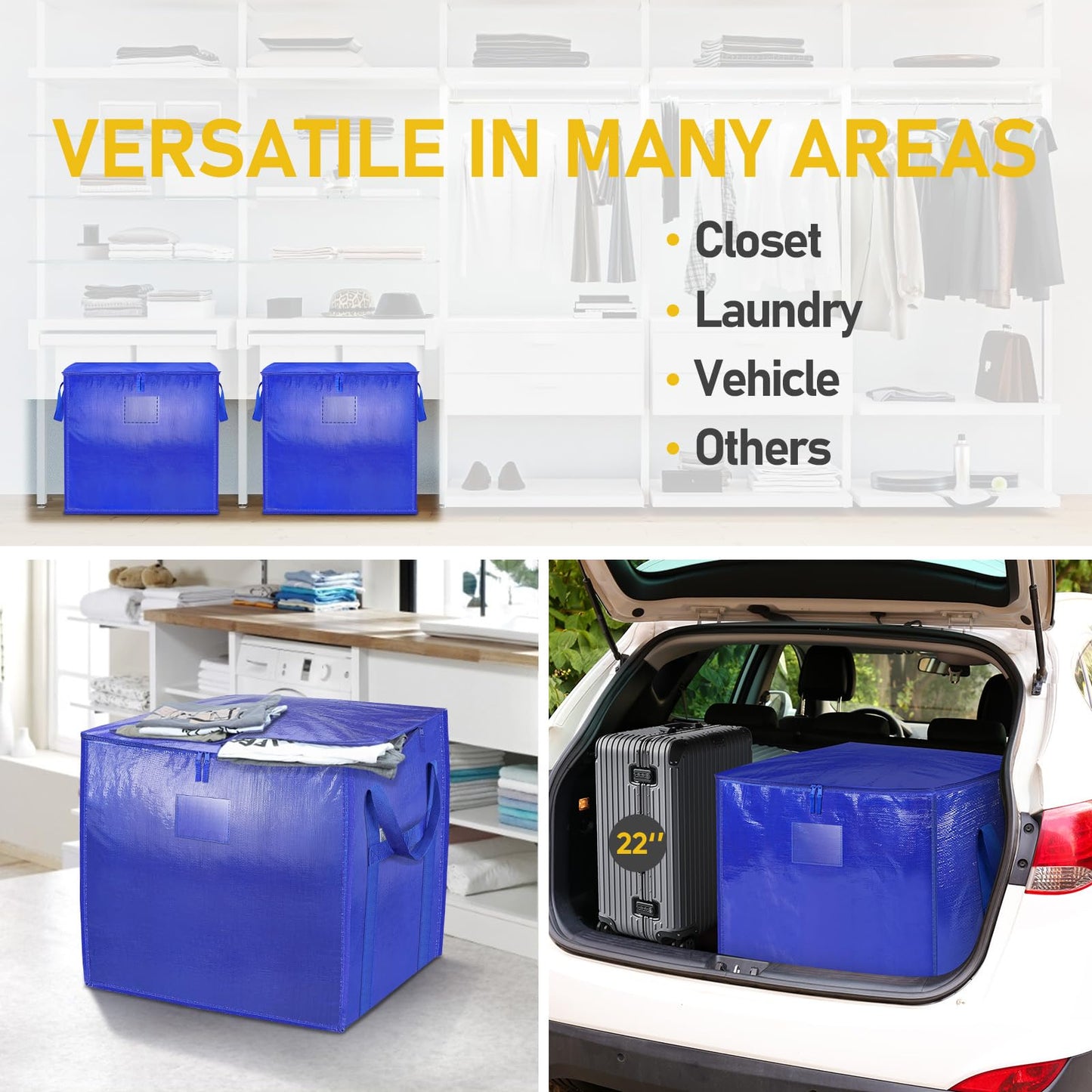 TICONN 2 Pack Extra Large Moving Bags with Zippers & Carrying Handles, Heavy-Duty Storage Tote Moving Boxes for Space Saving (2 PK, 45 Gallon)