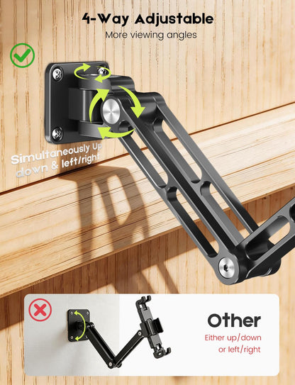 OHLPRO Tablet Wall Mount, Heavy Duty Aluminum iPad Wall Mount Holder with 360° Rotating 2-Stage Foldable Arm, Compatible for 5-13" Phones and Tablets, for Kitchen, Gym, Office, Home