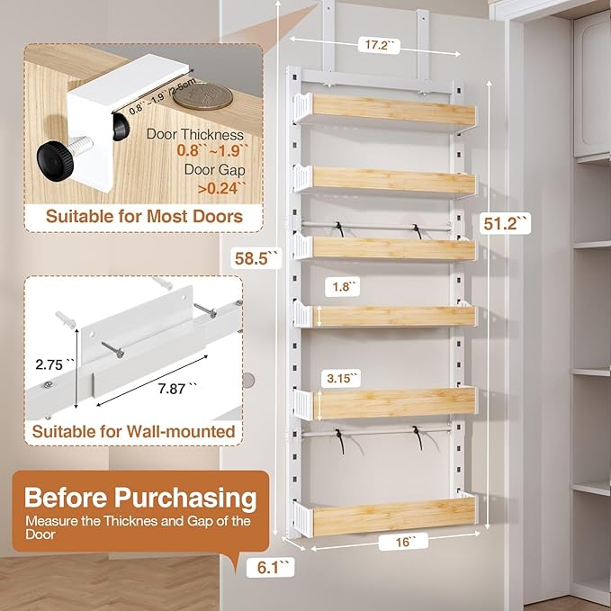 6-Tier Over The Door Pantry Organizer, Heavy-Duty Metal Wall Mount or Hanging