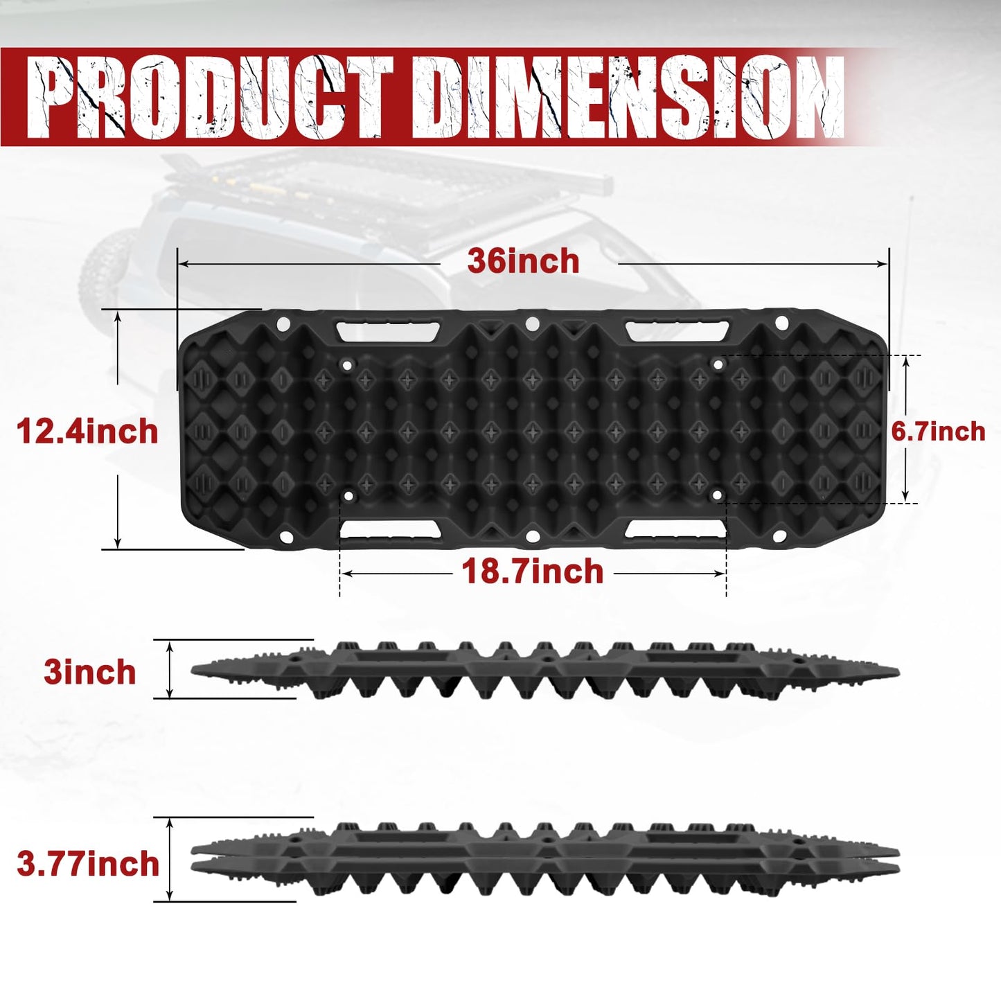 BUNKER INDUST Off-Road Traction Boards (Black) + 3/4in×20ft Kinetic Recovery Rope with 2 Soft Shackles Kit