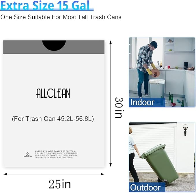 Allclean 13 To 15 Gallon Trash Bags, Tall Kitchen Garbage Bags Drawstring