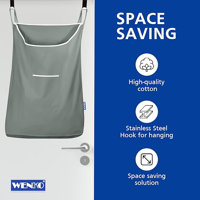 WENKO Laundry Hamper Bag Hanging, Over The Door Basket