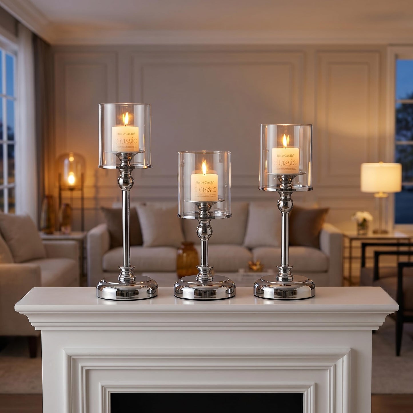 Oakernel Sliver Hurricane Candle Holders - Set of 6 Tall Candlestick Holders Windproof Taper Candle Holders, Metal Stand for Table Centerpiece Outdoor Indoor Wedding Party Holiday Decor