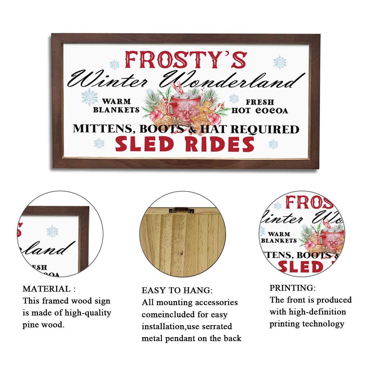 Frosty's Winter Wonderland Sign, Christmas Wall Decor, Winter Home Decor, Christmas Decoration Signs for Home Bar Cafe Decors, Rustic Framed Wooden Plaque 15×7.5×0.3 inches