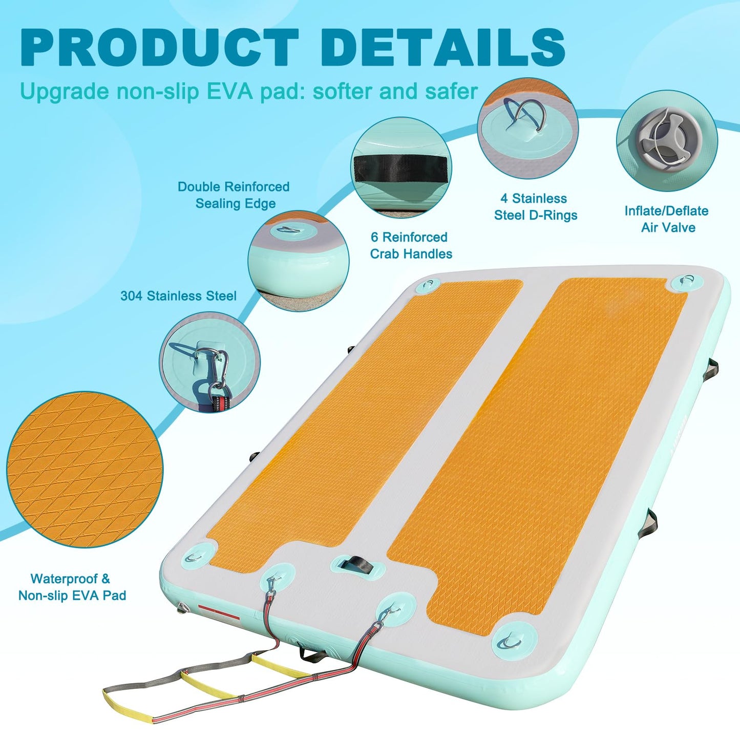 AWSUM Inflatable Floating Dock, 8ft/10ft Non-Slip EVA Inflatable Swim Platform Dock for Lake, Inflatable Water Mat Floating Island Raft for Pool Beach Ocean