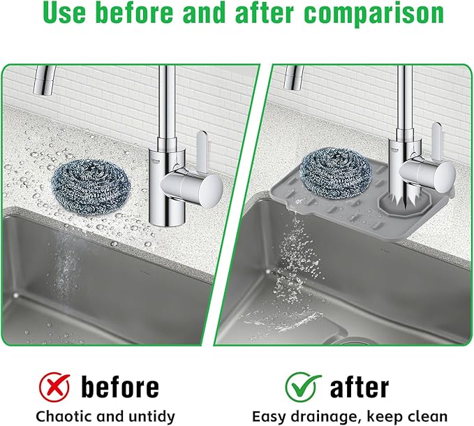 Kitchen Sink Splash Guard, Silicone Faucet Mat, Soap Dish Pad, Sponge Holder