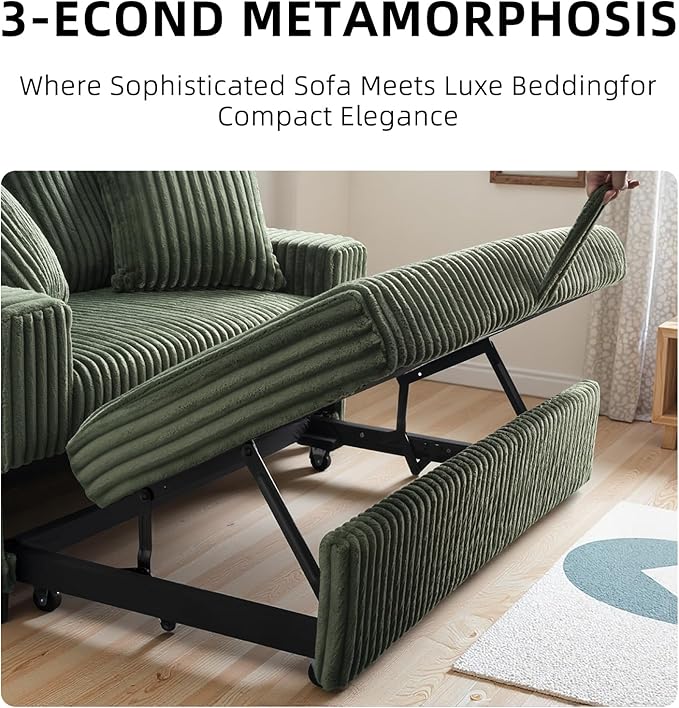 3 in 1 Convertible Sofa Bed，52.8" Pull Out Couch