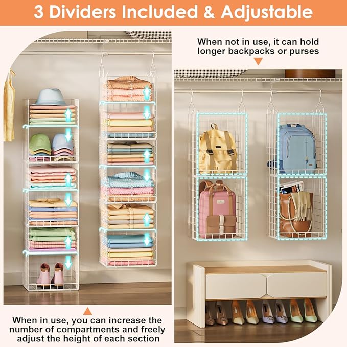 6 Tier Raised-Height Hanging Closet Organizer, Stackable Sweater Organizer