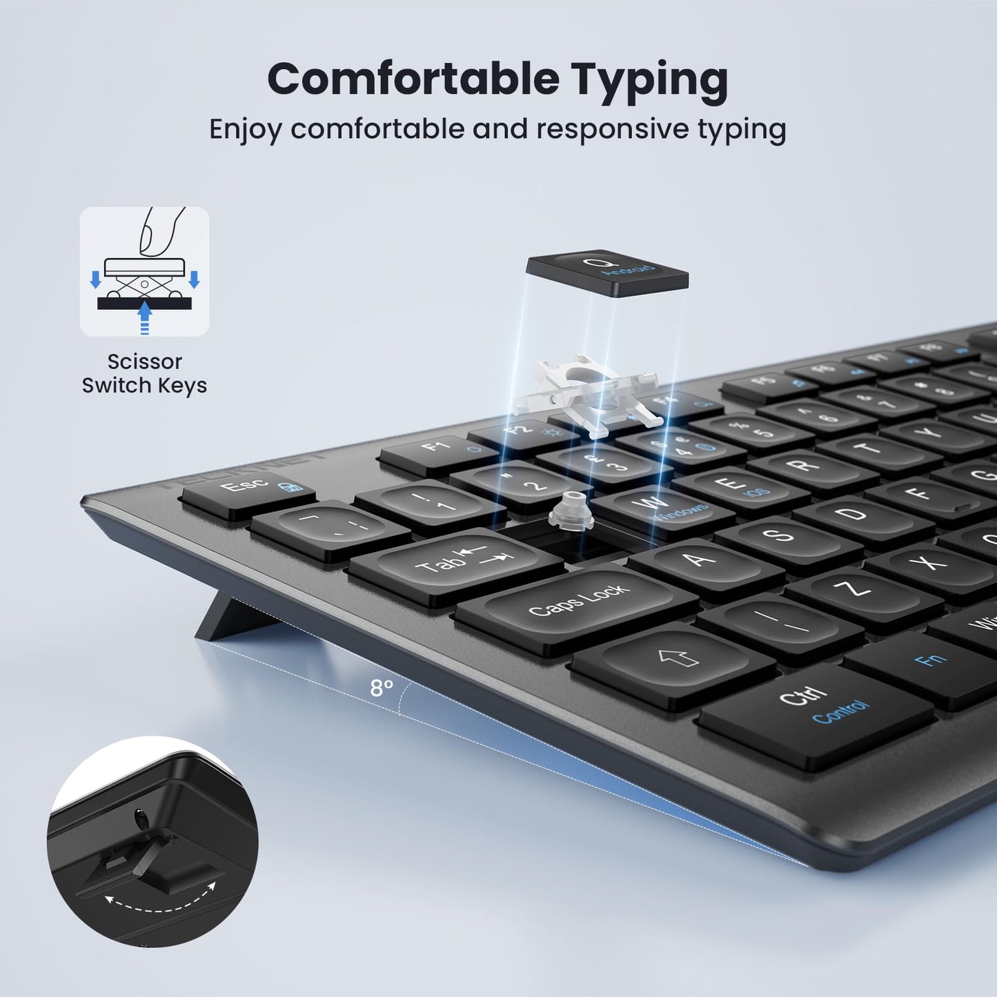TECKNET Wireless Keyboard and Mouse Combo, Rechargeable Ultra Thin Full-Size Cordless Keyboard and Silent Click Mouse Set, 2.4G Plug & Play, QWERTY UK Layout Keyboards for Windows PC Laptop Computer