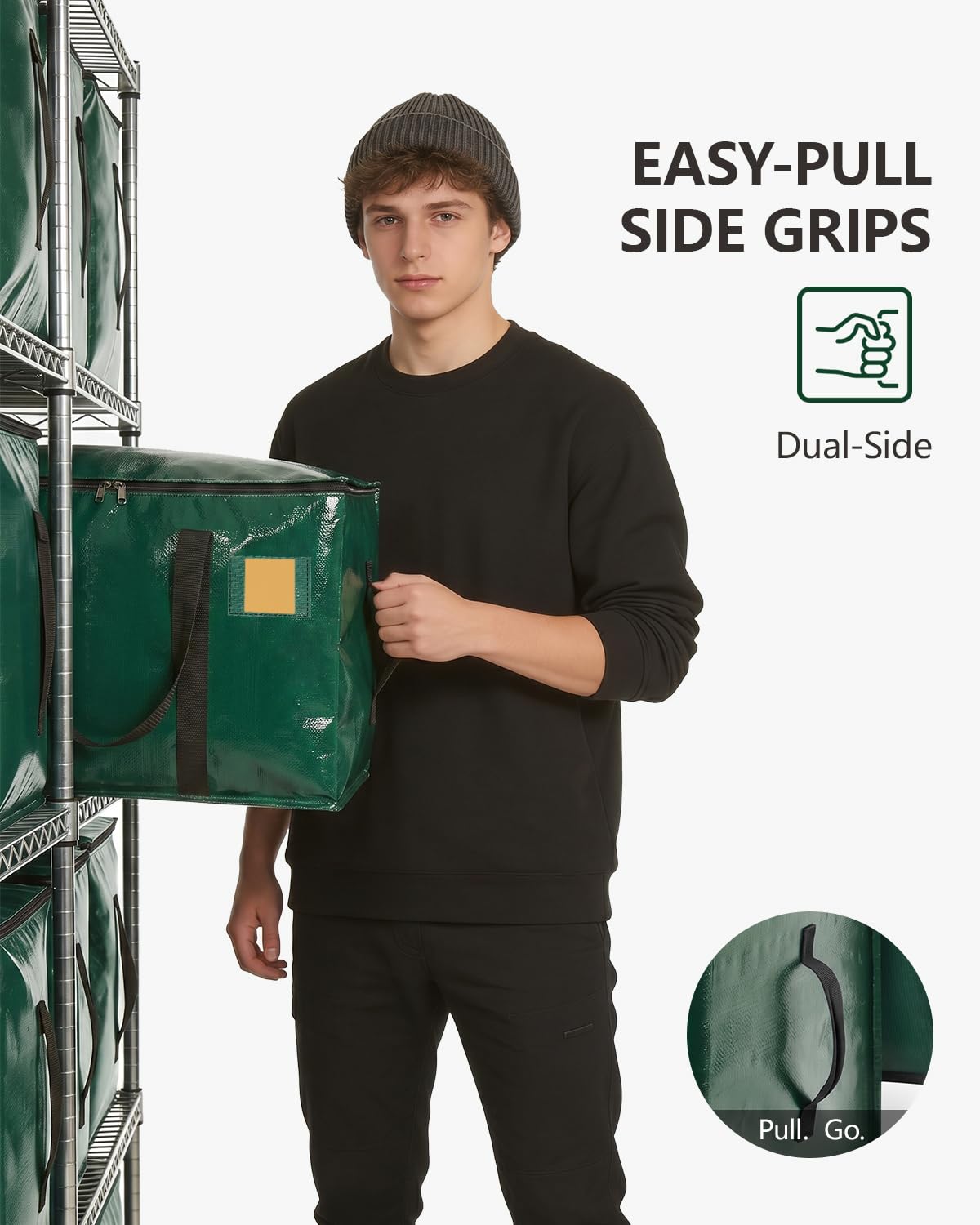 DAYSEON Heavy Duty Moving Bags Extra Large, Premium Storage Bags with Durable Zippers, Reinforced Handles, Moving Supplies for Clothes, Bedding, College Dorm Essentials, 8 Pack Green