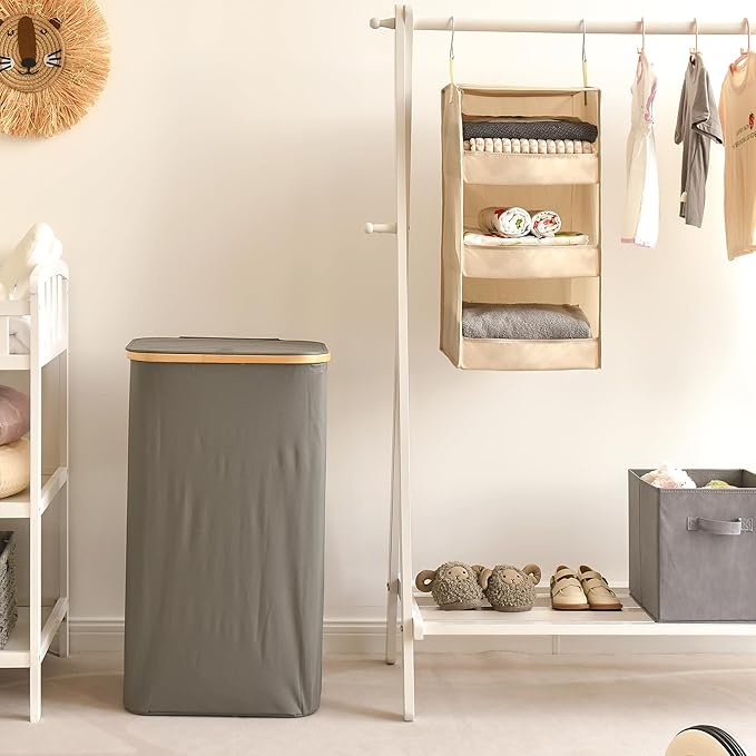 GRANNY SAYS 3-Shelf Hanging Closet Organizer, Khaki Closet Storage Hanging
