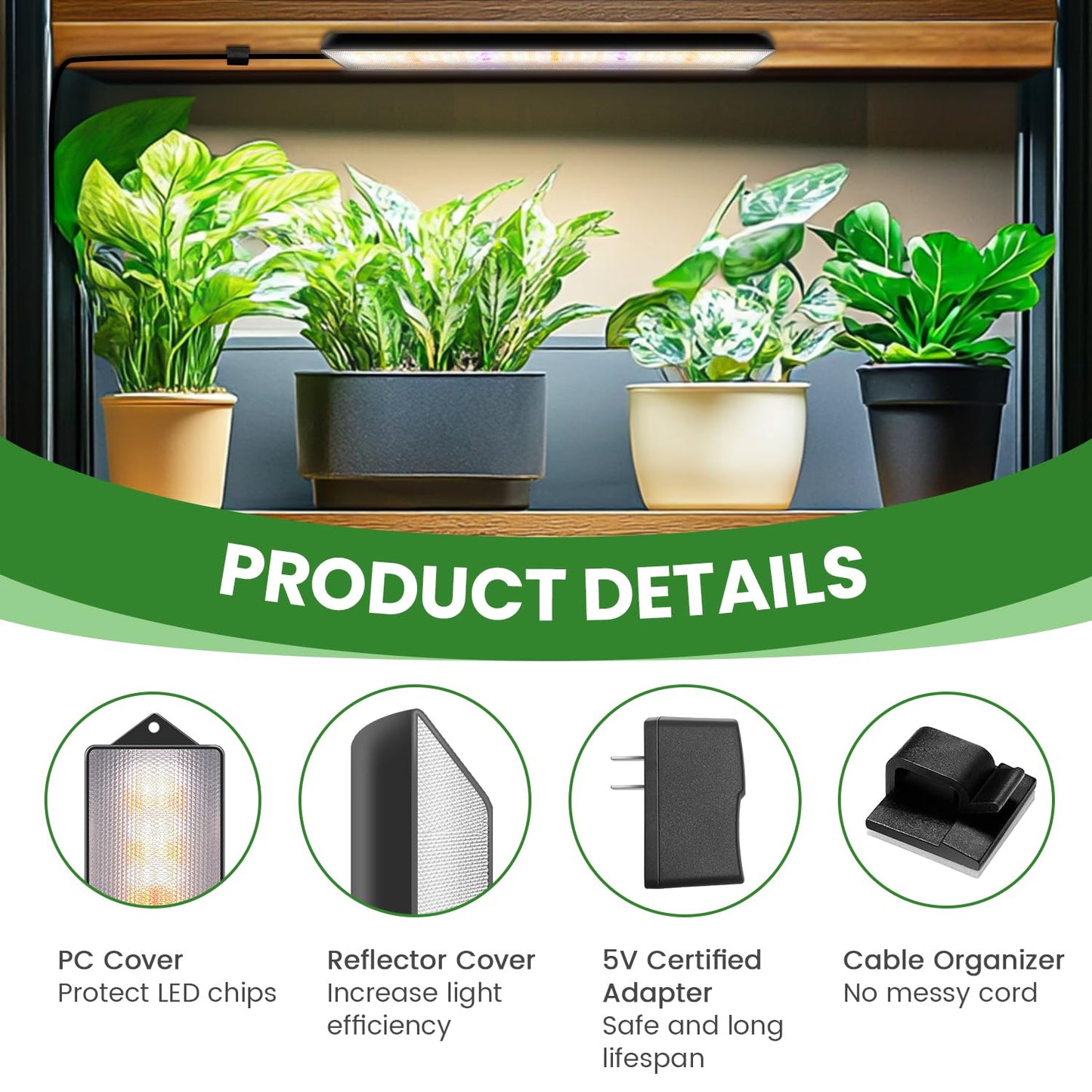 Wolezek Grow Lights for Indoor Plants, 210 LEDs Full Spectrum Plant Grow Light Strips with 6/12/16H Auto Timer, 13.8 Inches Bright Grow Lamp Bar for Plant Shelves and Cabinet, 2 Pack