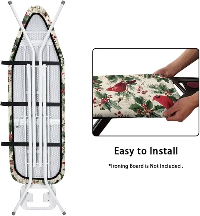 Christmas Cardinal Ironing Board Cover and Pad, Thick Scorch Resistant Padding