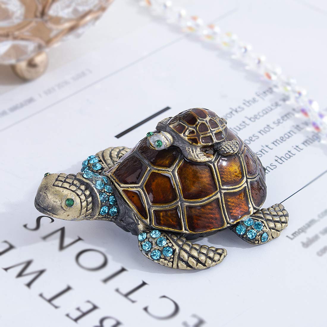 YU FENG Mother and Baby Turtle Figurines Jewelry Trinket Boxes Hinged Collectible Figurines