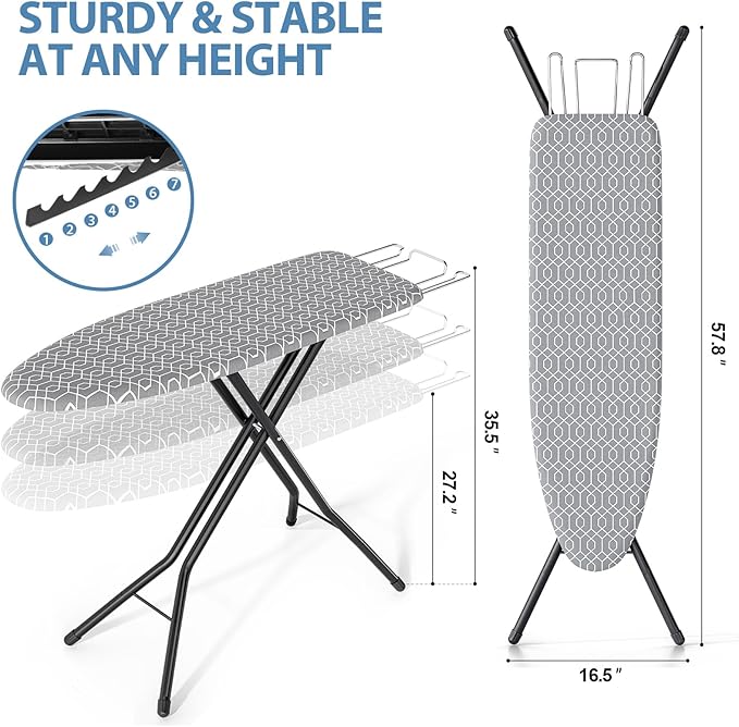 KINGBOARD Foldable Ironing Board Full Size, Iron and Ironing Board Set Standard
