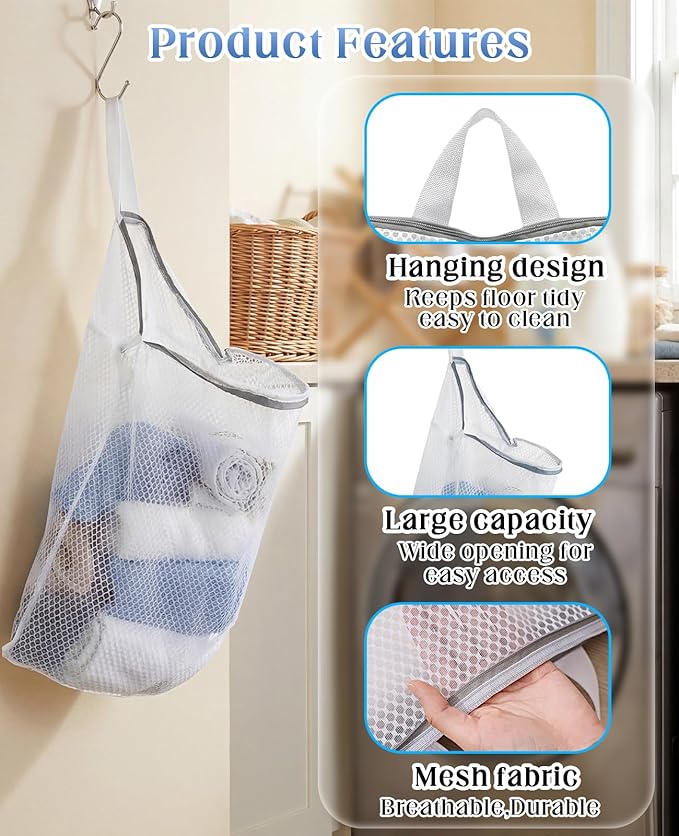 4 Pcs Mesh Hanging Laundry Bag