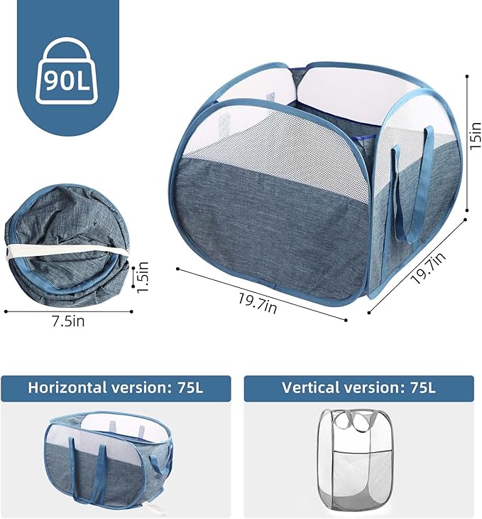 Collapsible Laundry Baskets, Tear Proof Pop Up Laundry Hamper